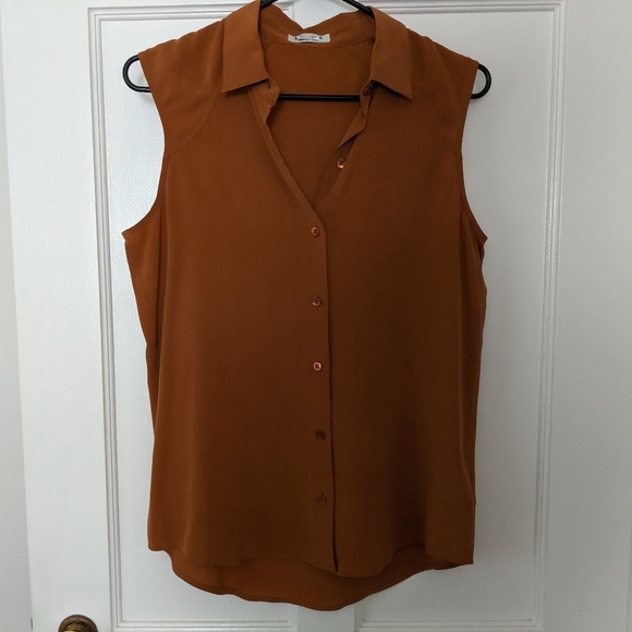 Everlane Silk Sleeveless Rust Orange Blouse, Small - Picture 3 of 8